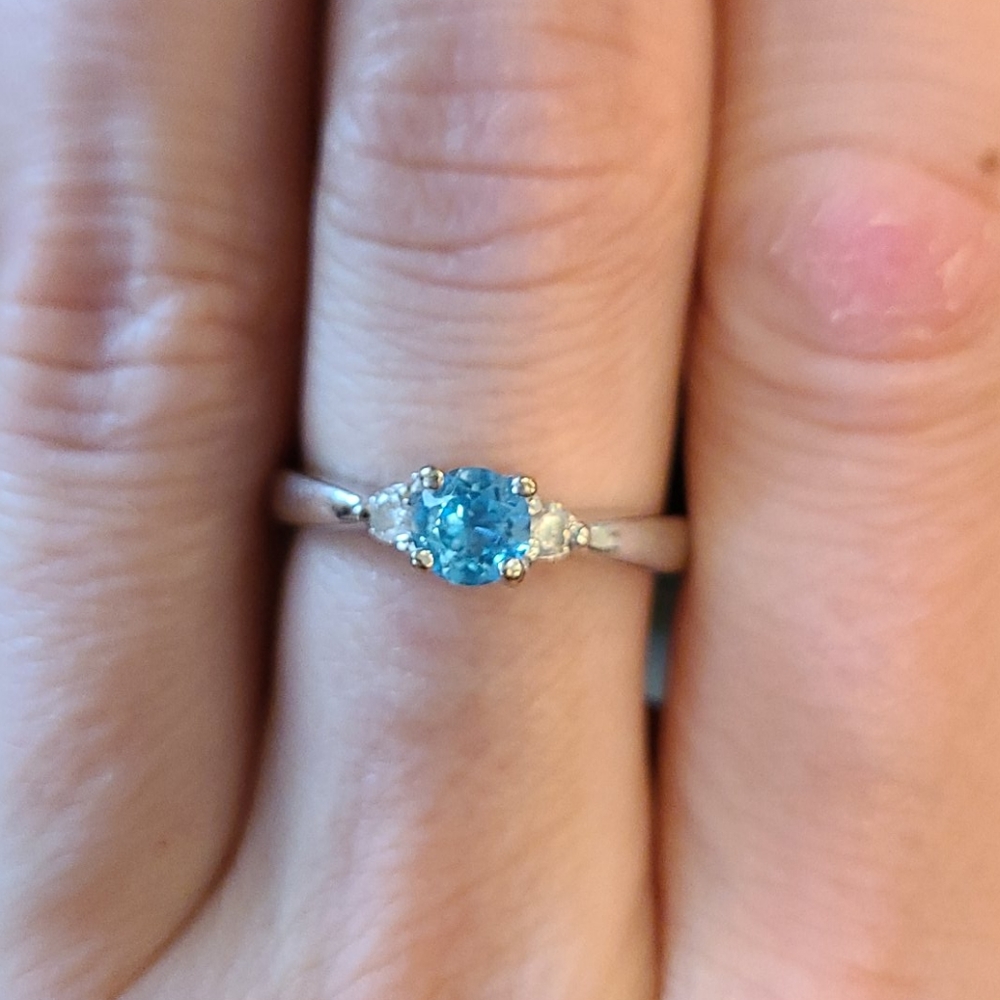 Diamond & Blue Topaz 3 Stone Ring
